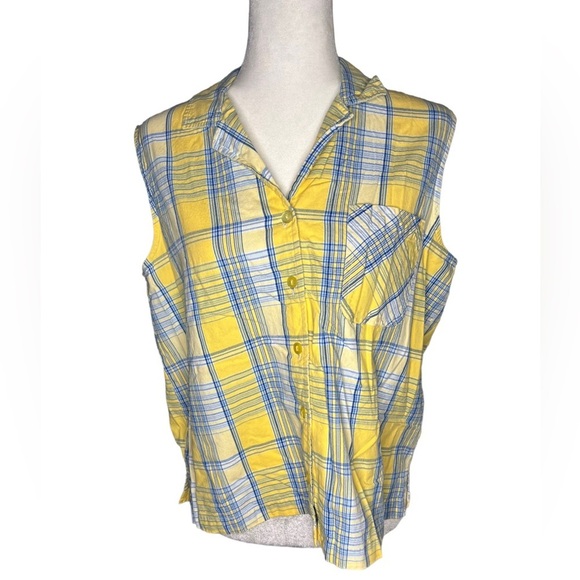 100% Cotton Plaid Button-Down Tank Large Cottagecore - Picture 1 of 4